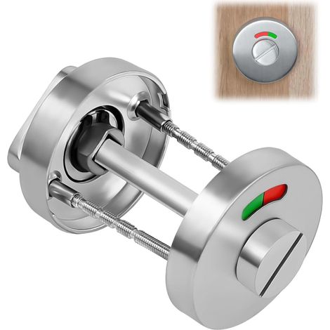 Rosace WC avec indicateur de ticket de salle de bain - Serrure avec bouton rotatif - Kit de rosace en acier inoxydable pour salle de bain et WC - Avec indicateur d'occupation rouge et vert (1/5)