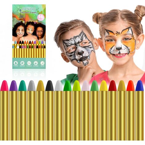 Pintura facial, lápices de maquillaje artístico de 16 colores, seguros, no tóxicos, lavables, pintura corporal apta para todos, cosplay, carnaval, cumpleaños, Halloween, Pascua, Navidad.