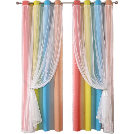Rideau Double Épaisseur Pour Chambre D Enfant - 100 X 130 Cm - Anneaux Métalliques - Teinte Arc-En-Ciel Dégradée - Lot De 2 Panneaux (1/5)