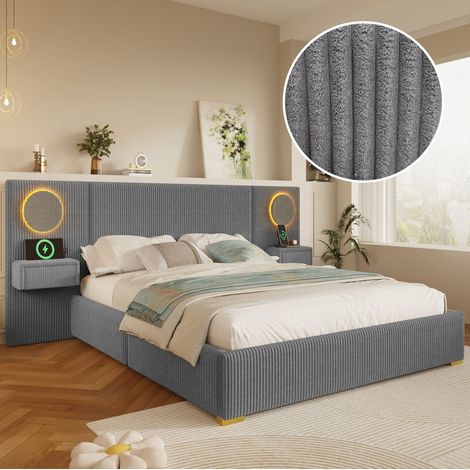 Letto matrimoniale 180x200 cm in velluto grigio con contenitore per camera FloraGrace (1/5)