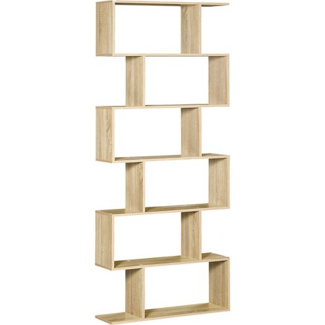 HOMCOM librería de 6 niveles, estantería para libros, 80x23x192 cm, estantería moderna para salón, dormitorio, estudio, oficina, roble (1/5)