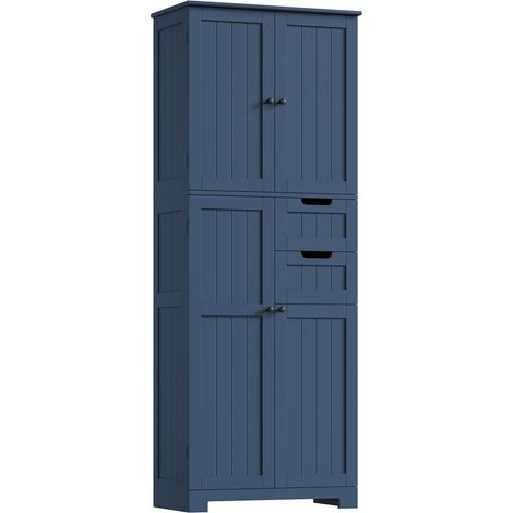 Badezimmerschrank Hoch mit 4 Türen, 2 Schubladen, Dunkelblau (1/5)