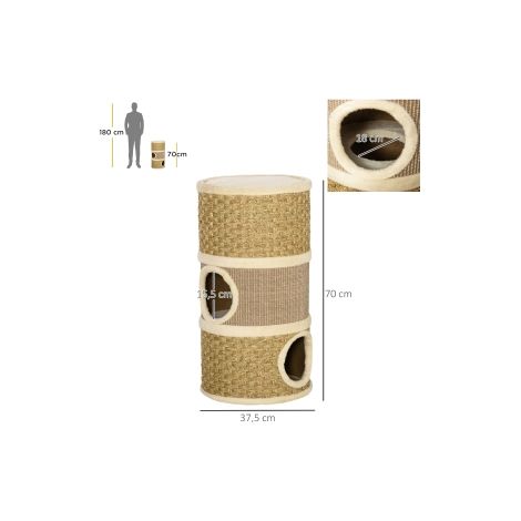 Tonneau griffoir pour chat avec 3 niveaux en sisal et peluche, 37,5 x 37,5 x 70 cm, pour maison, appartement et salon (1/5)