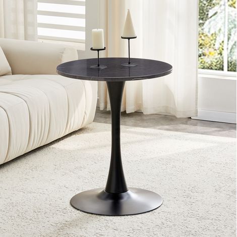 Tavolo rotondo in MDF e metallo nero effetto marmo, altezza 72 cm, base centrale (1/5)