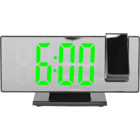 Réveil numérique à projection, chargement USB, gradation automatique, écran miroir LED, horloge électronique pour chambre, coque noire, lumière verte (1/5)