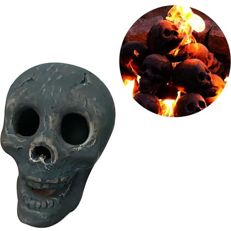 Crâne humain en céramique ignifuge pour foyer, bûche squelette pour feu de camp, cheminée, décoration Halloween (1/5)