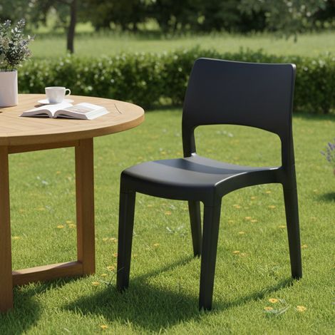 Dmora - Silla de exterior Tropea, Silla para mesa de comedor, Sillón de exterior, Asiento de jardín, 100% Made in Italy, 50x51h82 Cm, Antracita, con embalaje reforzado (1/3)