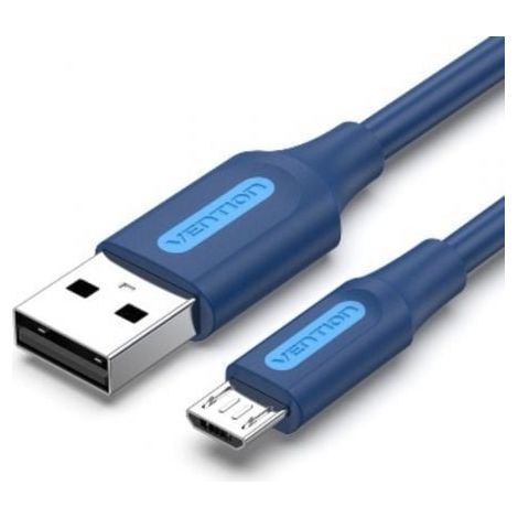 Cable USB 2.0 Vention COLLH/ USB Macho - MicroUSB Macho/ Hasta 60W/ 480Mbps/ 2m/ Azul