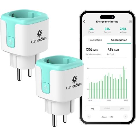 Prise Connectée WiFi Suivi Énergie Solaire Smart Life Cyan 2pc (1/5)