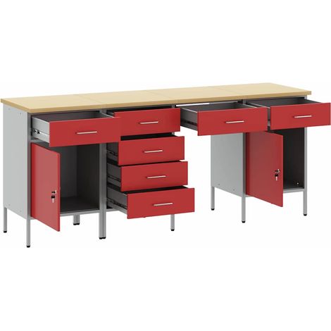 Placard de travail 4 pcs Rouge Bois d'ingénierie et acier (1/5)