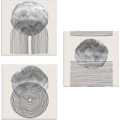 Lupia - Set 3 Quadri su Tela, Linee Astratte LINES, Pronto da Appendere, 57x57 cm, Soggiorno, Camera da Letto, Cucina, Ufficio, Telaio in Legno Ecologico, Made in Italy (1/4)