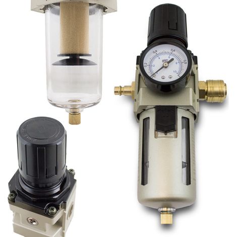 BITUXX® Druckluft Wartungseinheit 1/2 Druckminderer Wasserabscheider Öler Filter 1/2 Zoll 10 Bar für Kompressoren & Druckluftleitungen inklusive Steckkupplung 1/2"