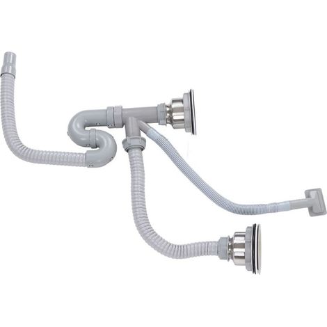 Ensemble tuyaux extensibles acier inoxydable – double drains – extension – salle bain / maison – évier cuisine égouttoir (1/5)