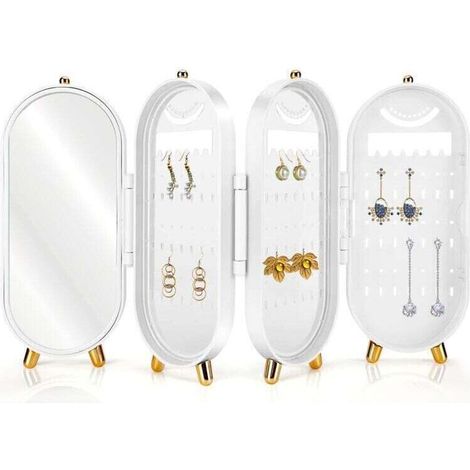 UlisemPrésentoir à boucles d'oreilles pliable avec miroir, organiseur pour boucles d'oreilles et clous d'oreilles