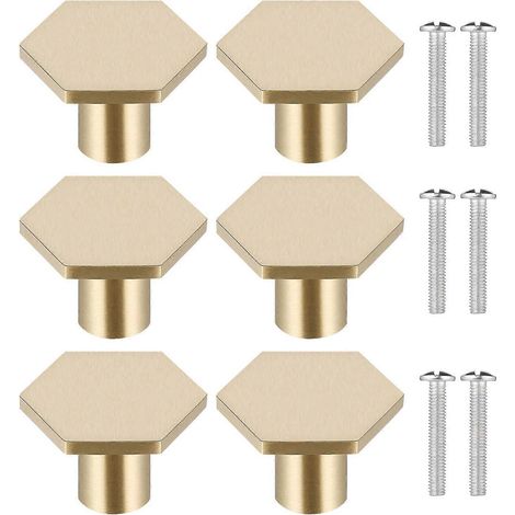 Lot de 6 boutons de porte en laiton massif, poignées hexagonales pour tiroirs et placards, idéales pour la cuisine et la salle de bain. (1/5)