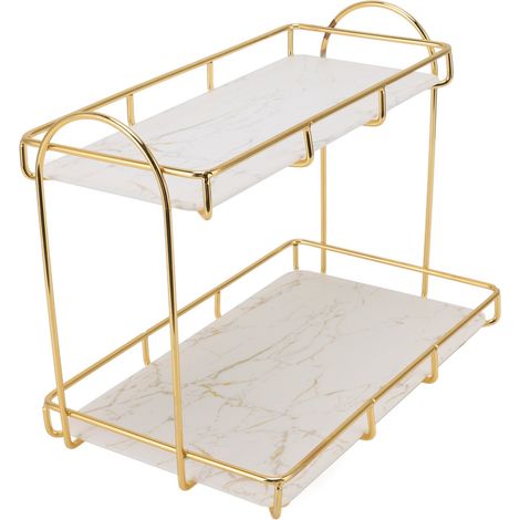 Ej.Life Etagère de salle de bain double dorée, étagère de rangement en métal étanche de grande capacité, étagère de rangement de parfum cosmétique pour salle de bain, étagère de salle de bain (1/5)