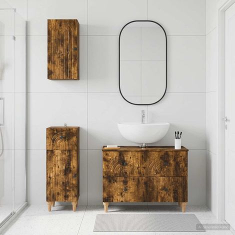 vidaXL 3 Piece Bathroom Cabinet Set ALKMAAR Smoked Oak Engineered Wood (1/5)