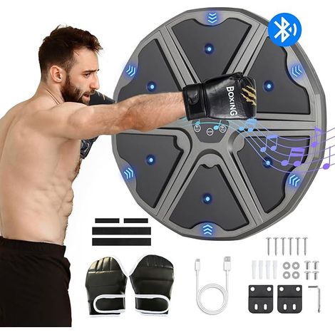 Music Boxing Machine, LED Bluetooth Musik Boxmaschine mit Boxhandschuhen, Wandmontiertes Boxziel, 9 Geschwindigkeitsmodi und Zählmodus Für Kinder und Erwachsene für Haus, Indoor und Gym