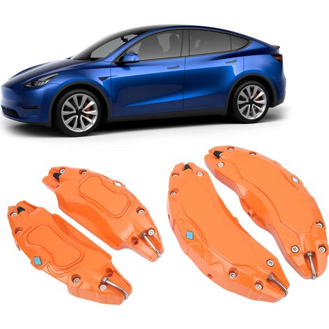 Bremssattelabdeckungen aus Aluminiumlegierung für Tesla Model Y (19/20 Zoll Felgen, 2020-2023), orange (Lieferung ohne Aufkleber). (1/5)