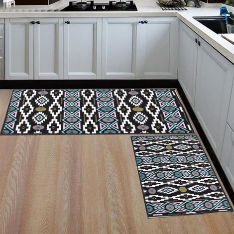 Lot de 2 tapis de cuisine en polyester — 40 x 60 cm + 40 x 120 cm, lavables en machine (1/3)