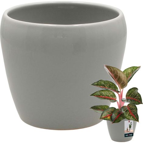 KOTARBAU® Blumentopf 12 cm, grau glasierte Keramik, Blumen- und Kräutertopf, dekorativer Übertopf, Balkontopf