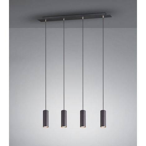 Lampada Sospensione Rettangolare 4 Cilindri Faretti Nero Marley GD Trio