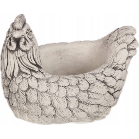 Pot de fleurs en béton gris décoratif en forme de poule (1/4)
