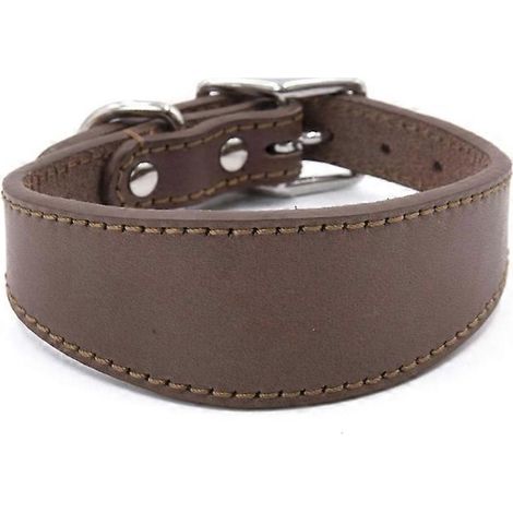 Breites Leder-Hundehalsband mit Fleecefutter, verstellbar, braun, Größe M - Elegantes und bequemes Accessoire für kleine Hunde.