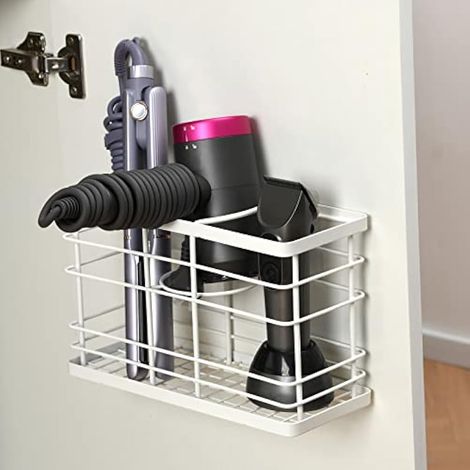 Organiseur d'outils à cheveux/support mural en fil métallique pour salle de bain, sèche-cheveux, fer plat, baguette à friser, fer à friser, fer à lisser, 3 sections (1/5)