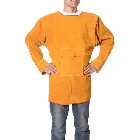 Tablier de Soudeur,Veste de Soudeur en Cuir résistant au feu de Tablier en Cuir avec Cuir de Vachette et vêtements de Protection pour Tablier d'artisan, Jaune, 85CM (1/5)