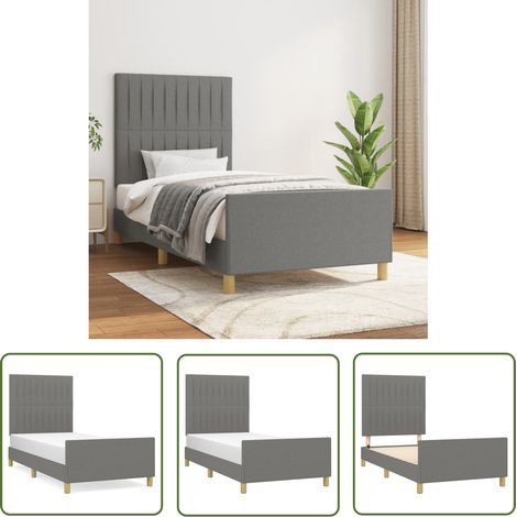The Living Store Cadre de lit sans matelas gris foncé 90x200 cm tissu - Cadre De Lit - Lit Double - Literie - Meuble Chambre - Têted'oreiller (1/5)