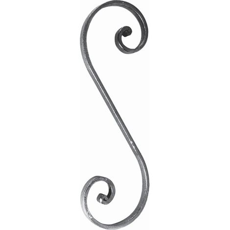 Volute en S à noyau - Hauteur 300mm Largeur 100mm Plat lisse 14x6mm - Fer forgé - À souder - DECO FER FORGE