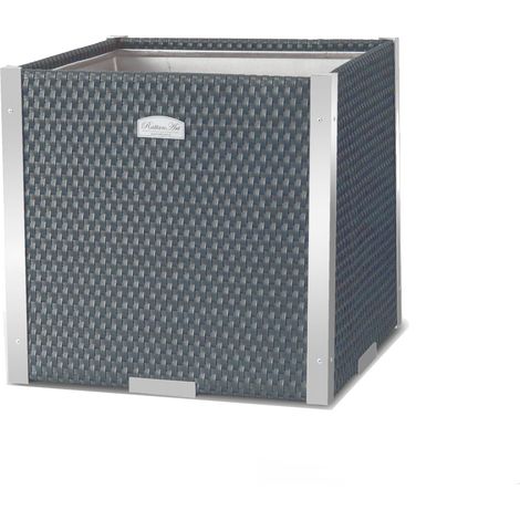 Rattan Pflanzenkübel quadratisch mit Schmuckleiste aus Alu 46 x 46 x 46 cm Alu Grau