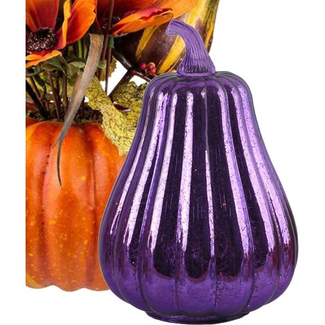 Citrouilles en verre éclairées – Lampe de nuit décorative pour décoration d'automne Lumières citrouilles en verre à piles avec lumière LED chaude, idéale pour Thanksgiving, Halloween, mariages (1/5)