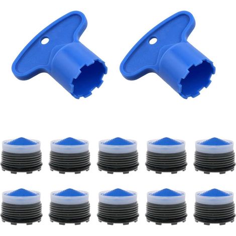 10er-Pack Strahlregler – Strahlregler mit 2 Schlüsseln – Wasserhahn-Strahlregler – Wasserspar-Strahlregler – Wasserhahn-Strahlreglerfilter – Kunststofffilter – ABS – 18,5 mm – blau (1/5)