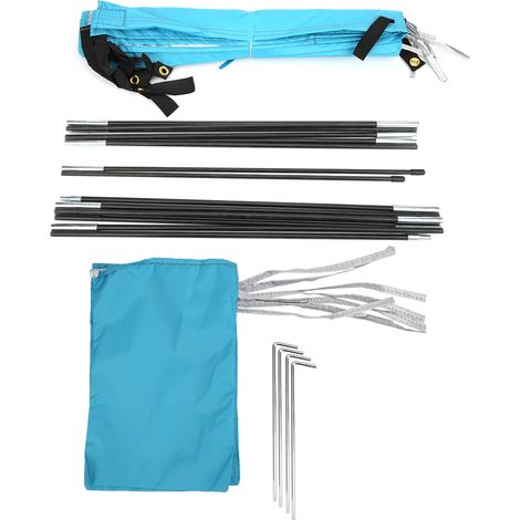 Abri de plage portable double pliable en polyester argenté, idéal pour les vacances à la plage.