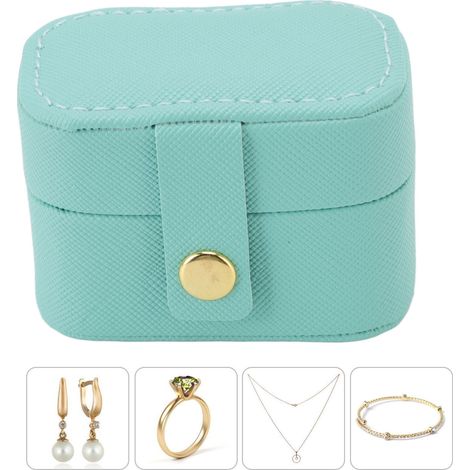 Mini boîte de rangement pour bagues en cuir PU, petit coffret à bijoux, organisateur de voyage, étui à boucles d'oreilles bleu (1/5)