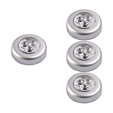Nachtlichter, 4er-Set LED-Spots, selbstklebend, Zusatzbeleuchtung, batteriebetrieben, für Kleiderschrank/Regal/Eingangsbereich/Küche/Flur – Silber