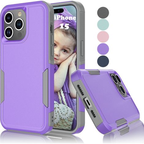 Robusta e resistente custodia per iPhone 15 da 6,1 pollici, antiurto, ultra resistente, realizzata in plastica rigida e gomma, custodia protettiva 2 in 1 - Nera (1/2)