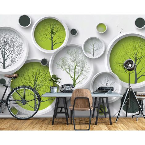 Fototapete Abstrakt Bäume Geometrisch 3D-Optik, für Wohnzimmer und Schlafzimmer, 150 x 105 cm – Komplettset inkl. Kleister & Anleitung (1/5)