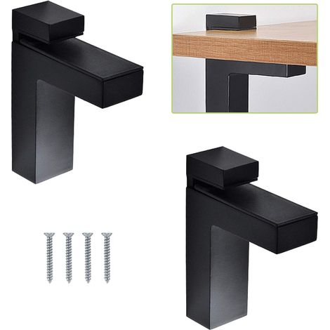 Lot de 2 Pinces Étagère Verre Réglables Noir - Supports Muraux en Alliage de Zinc pour Étagères Bois/Verre 5-30mm, Fixation Flottante Moderne avec Vis (1/3)