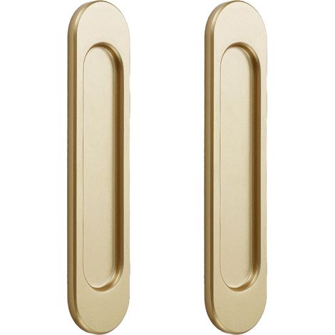 2 Poignées de Porte Coulissante Ovales Autocollantes, Or Mat, Alliage d'Aluminium sans Perçage 15 cm pour Portes de Grange, Fenêtres, Armoires