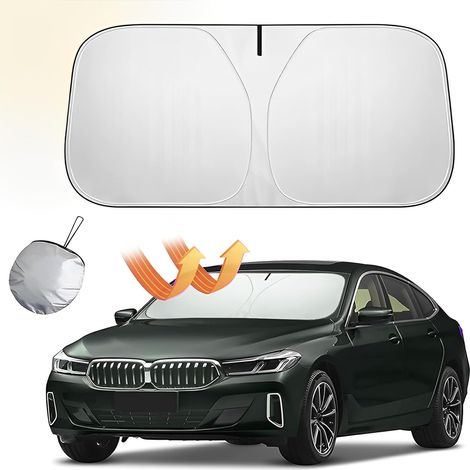 Pare Soleil Anti UV 145×80cm,Pare-Soleil en Tissu argenté revêtu de Tissu Pliable,Pare Brise Avant Pliable Intérieur, Voiture, SUV Camion, Isolation Thermique Couverture (1/5)