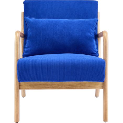 Fauteuil en bois et velours côtelé bleu électrique - Lanna (1/5)