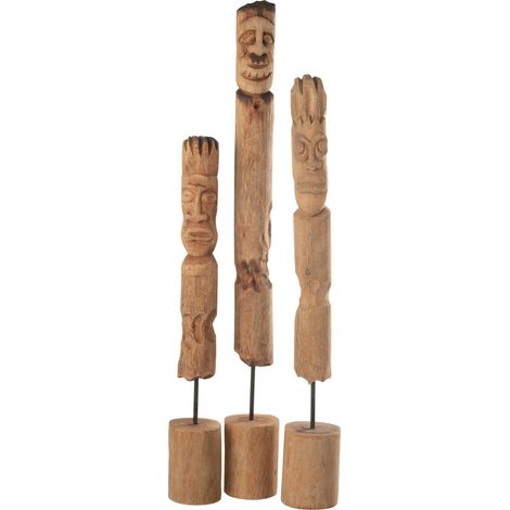 Figurine totem en bois naturel personnage décoratif sur pied - Bois naturel clair sculpté (1/2)