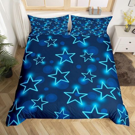 Bettwäsche-Set 155x220cm mit 2 Kissenbezügen, blaue Sterne Muster, Mikrofaser