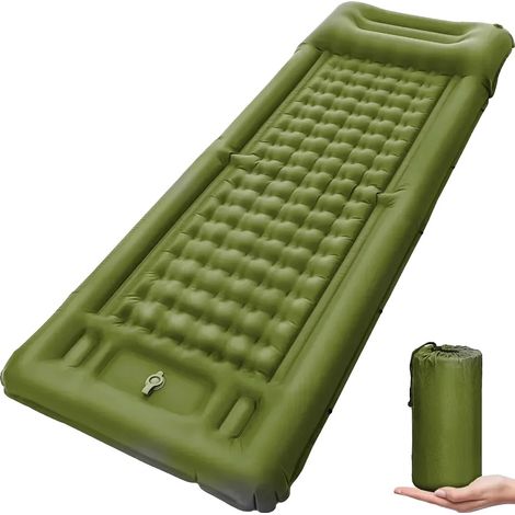 Colchón hinchable e impermeable para camping con almohada incorporada, color verde. (1/2)
