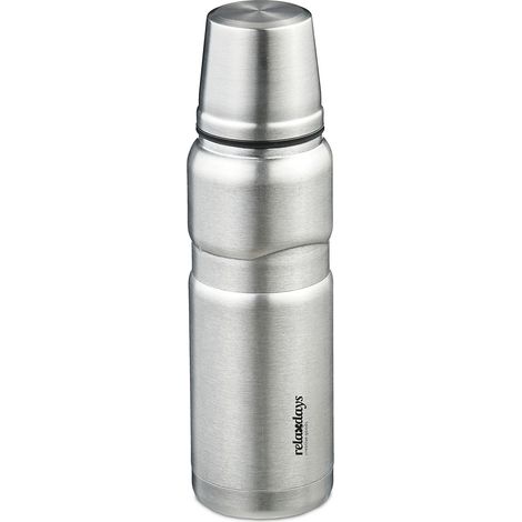 Relaxdays Insulated Mug, 500 ml, for Hot & Cold Drinks, Thermal Travel Flask, with Coffee Cup, Stainless Steel, Silver