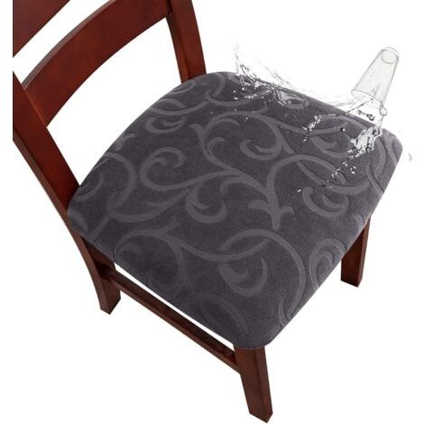 Housses de chaises de salle à manger imperméables, lot de 4, housses de chaises extensibles pour cuisine et hôtel (motif floral, gris foncé) (1/4)