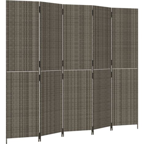 Divisorio per Ambienti Divider per stanze Paravento a 5 Pannelli Grigio in Polyrattan (1/4)